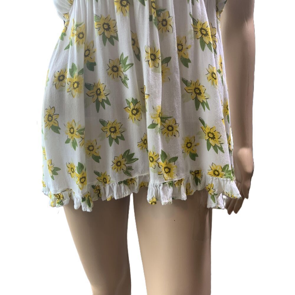 Audrey Lane Yellow Floral‎ Print Sleeveless Ruffled Straps Tank Top Size Large - Picture 5 of 16